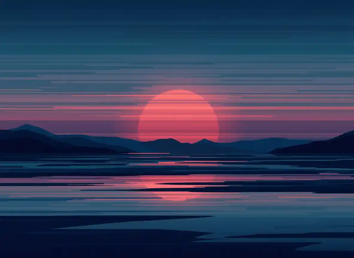 Abstract evening landscape with horizontal lines evoking peaceful twilight atmosphere